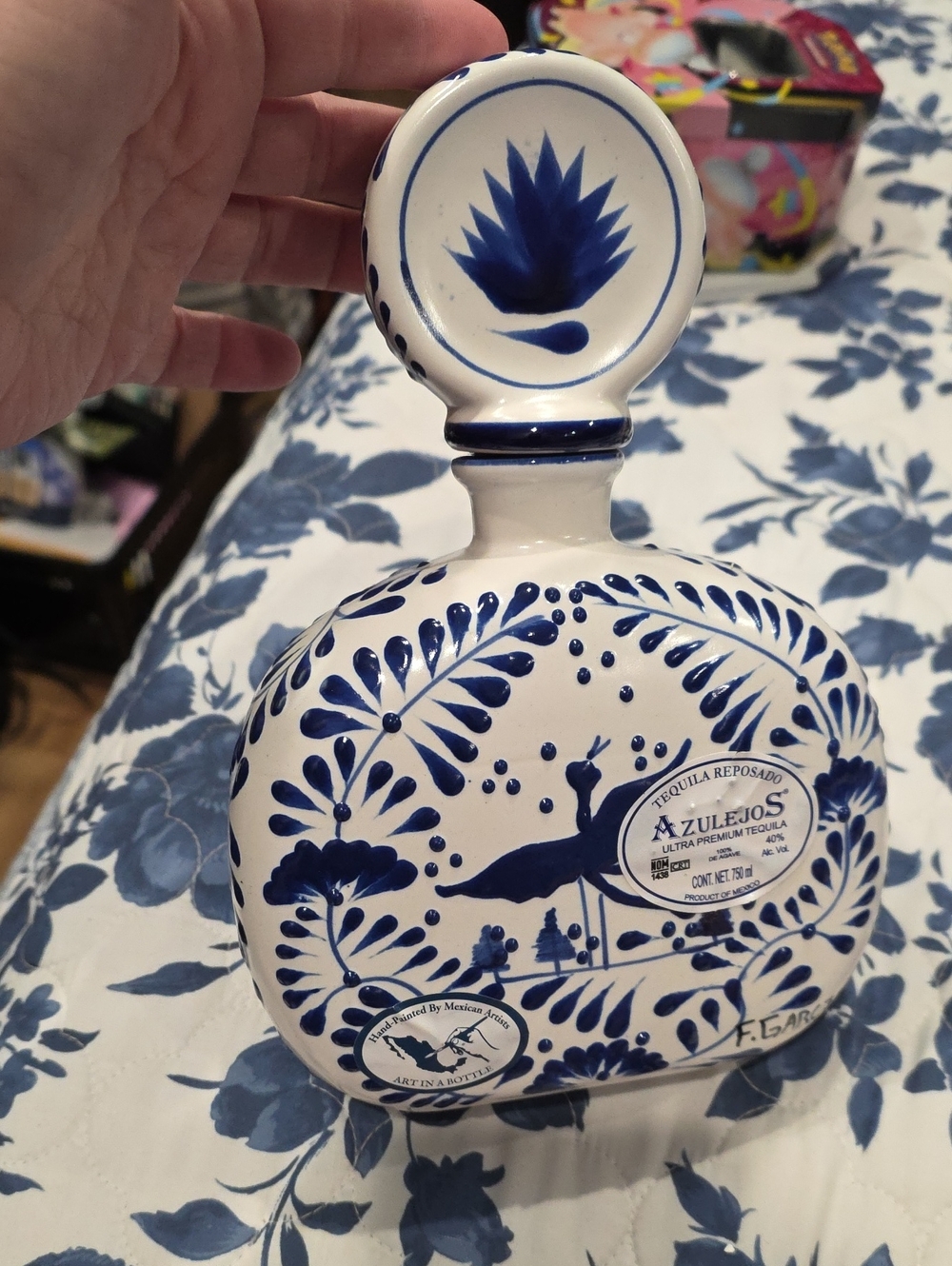Blue & White Ceramic Tequila Decanter